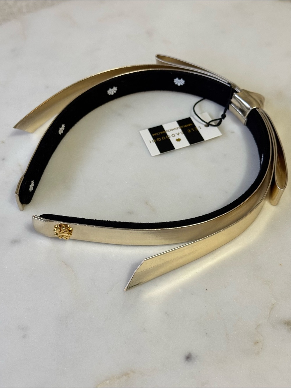 Lele Sadoughi Metallic Gold Slim Headband with Knot Accent NWT - Picture 4 of 6